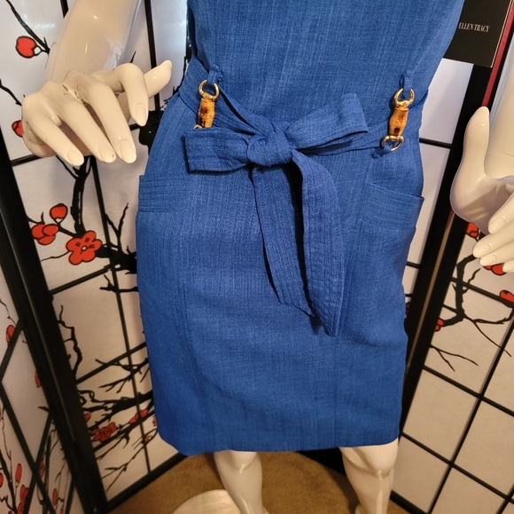 ELLEN TRACY. .COB BLUE PENCIL DRESS W/BELT SIZE 2 NEW TAGS ON - Picture 5 of 11